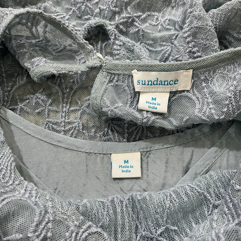 Sundance Windflower Whisper Overlay Embroidered Lace Silver Sage Dress‎ M